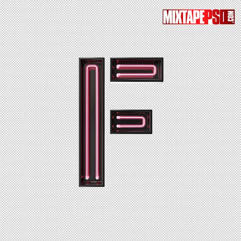 3D Neon Letter F PNG