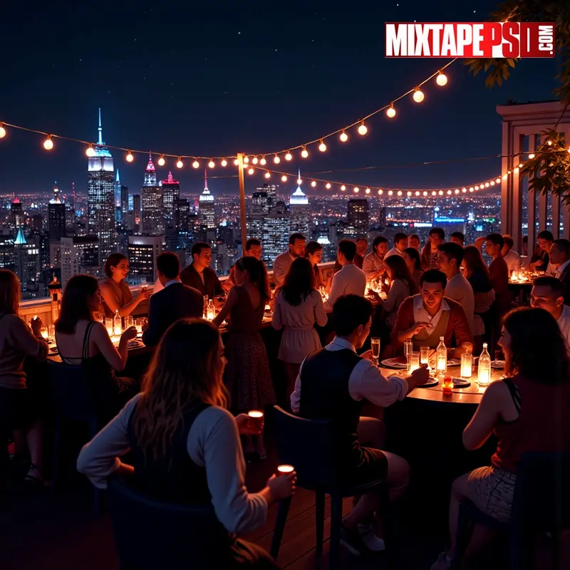 Rooftop Party Background at Night