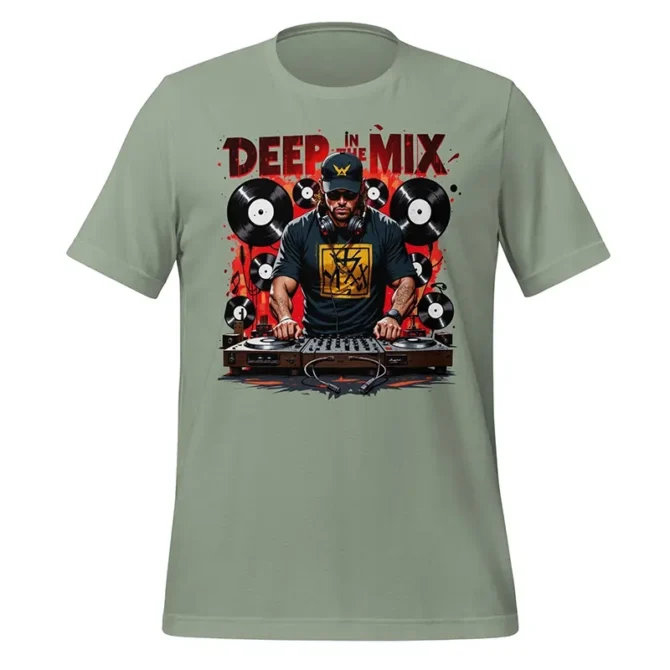Deep In the Mix Deejay T-shirt design with urban turntable and music elements, deep in the mix shirt, DJ t-shirt design, deejay shirt, music t-shirt, turntable t-shirt, hip hop DJ tee, EDM DJ shirt, streetwear DJ shirt, urban music tee, DJ apparel, DJ merch, beatmaker shirt, vinyl record t-shirt, equalizer shirt, soundwave shirt, graphic DJ shirt, club DJ t-shirt, producer shirt, DJ lifestyle tee, spinning DJ shirt