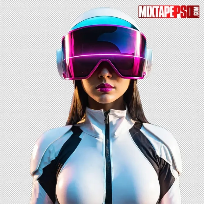 Club flyer model with huge neon visor goggles – transparent PNG cutout for EDM/DJ posters. club flyer model png, neon goggles png, neon visor png, cyberpunk model png, futuristic girl png, edm flyer png, dj flyer png, transparent model png, club poster asset, rave flyer png, holographic visor png, neon helmet png, photoshop flyer elements, canva club flyer, festival promo png