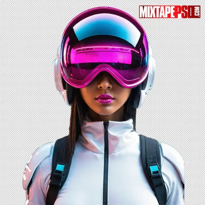 Club flyer model with huge neon visor goggles – transparent PNG cutout for EDM/DJ posters. club flyer model png, neon goggles png, neon visor png, cyberpunk model png, futuristic girl png, edm flyer png, dj flyer png, transparent model png, club poster asset, rave flyer png, holographic visor png, neon helmet png, photoshop flyer elements, canva club flyer, festival promo png