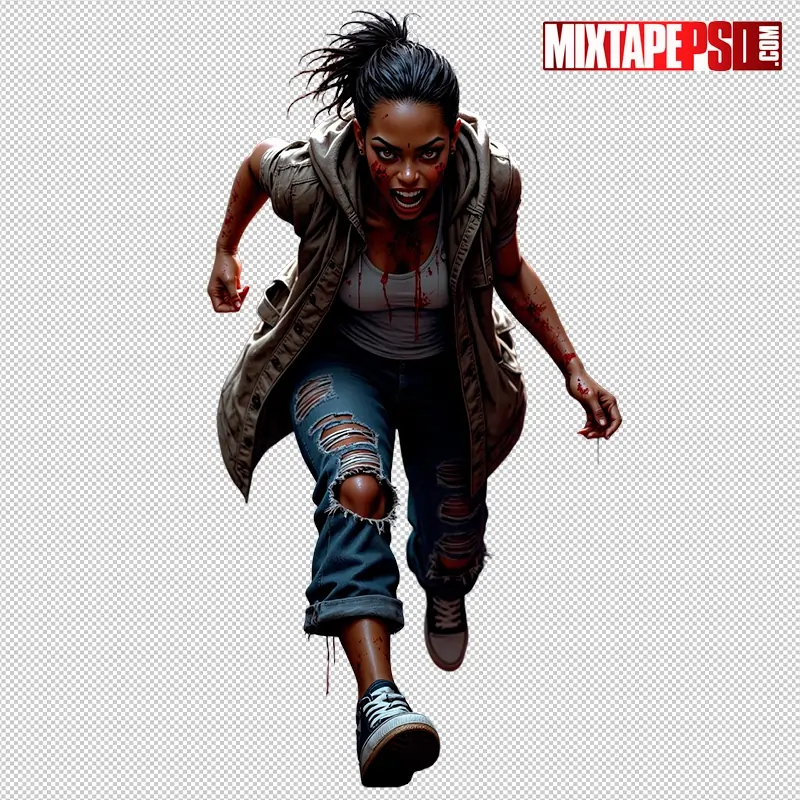 Halloween Bloody Female Zombie PNG 10