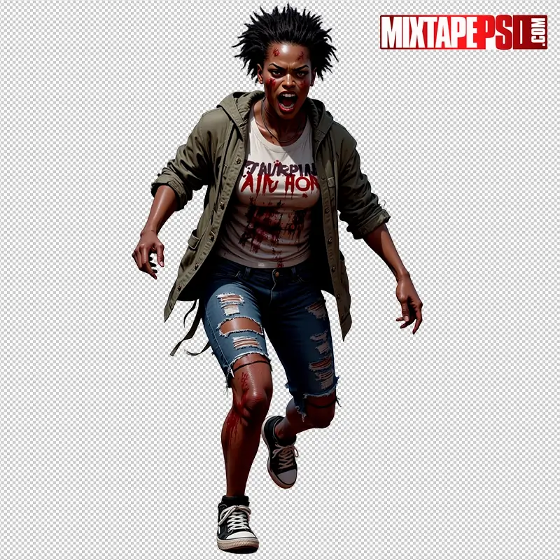 Halloween Bloody Female Zombie PNG 11