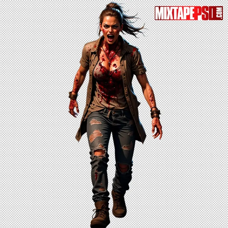 Halloween Bloody Female Zombie PNG 12