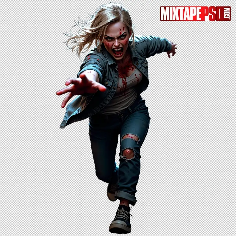 Halloween Bloody Female Zombie PNG 13