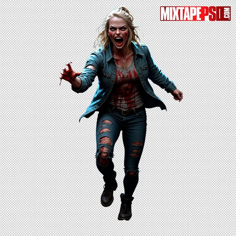 Halloween Bloody Female Zombie PNG 15