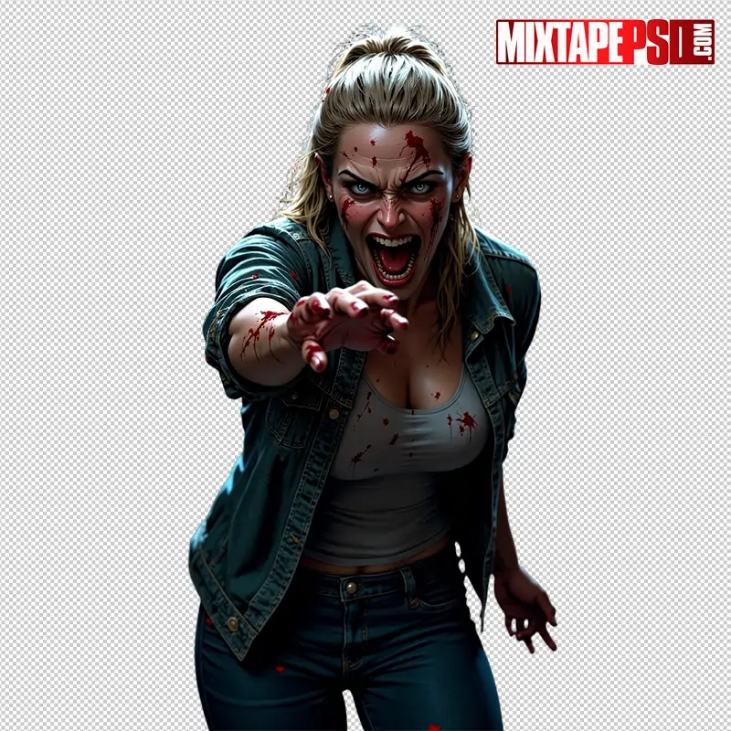 Halloween Bloody Female Zombie PNG 16