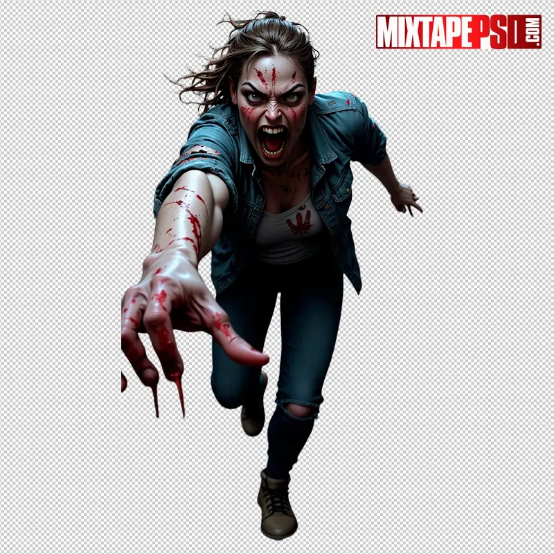 Halloween Bloody Female Zombie PNG 17