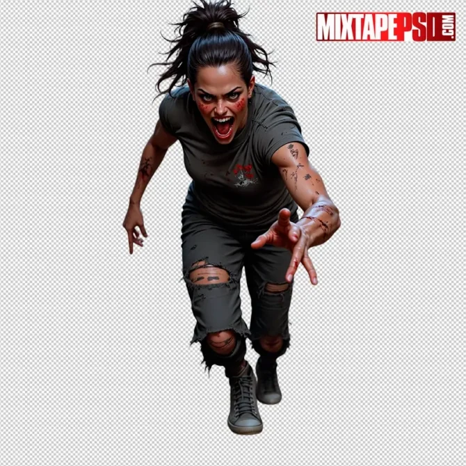 Halloween Bloody Female Zombie PNG – transparent, non-graphic cutout for flyers and posters. halloween female zombie png, bloody female zombie png, scary zombie png, zombie girl png, transparent png zombie, horror png asset, flyer asset png, dj flyer png, club flyer asset, halloween party flyer png, non graphic blood png, photoshop flyer elements, canva halloween png