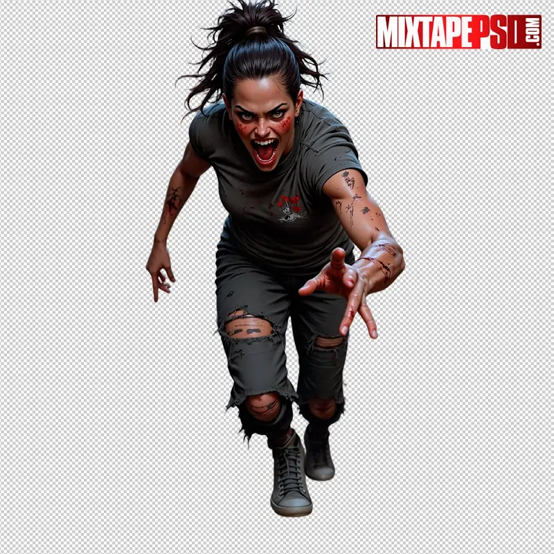 Halloween Bloody Female Zombie PNG 18