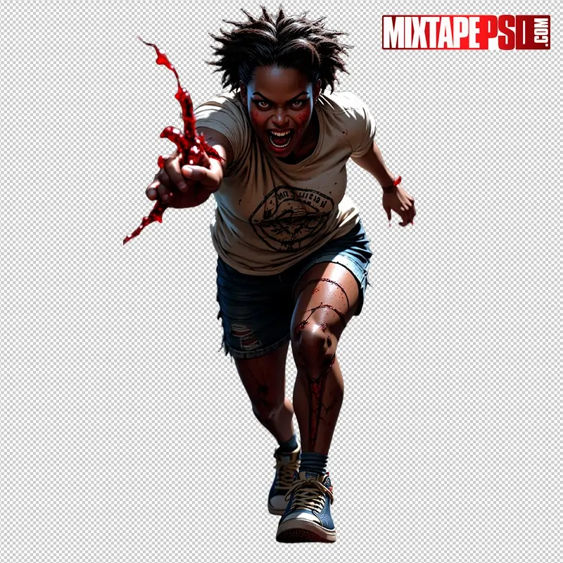 Halloween Bloody Female Zombie PNG 22