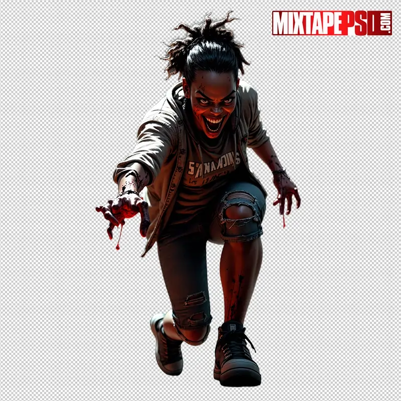 Halloween Bloody Female Zombie PNG 3