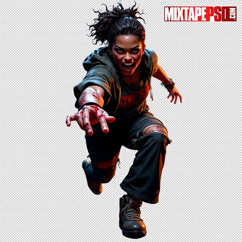 Halloween Bloody Female Zombie PNG 4