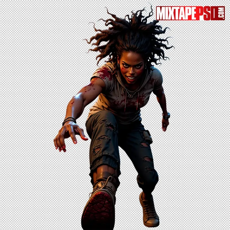 Halloween Bloody Female Zombie PNG 5