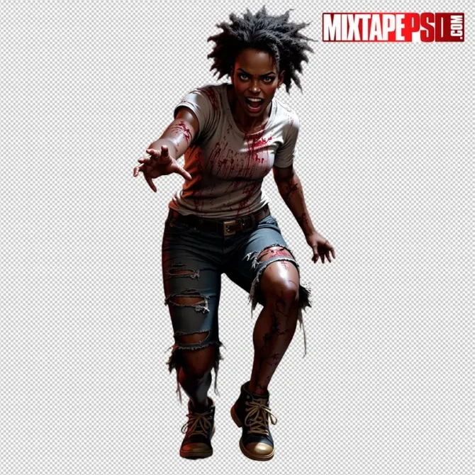 Halloween Bloody Female Zombie PNG – transparent, non-graphic cutout for flyers and posters. halloween female zombie png, bloody female zombie png, scary zombie png, zombie girl png, transparent png zombie, horror png asset, flyer asset png, dj flyer png, club flyer asset, halloween party flyer png, non graphic blood png, photoshop flyer elements, canva halloween png