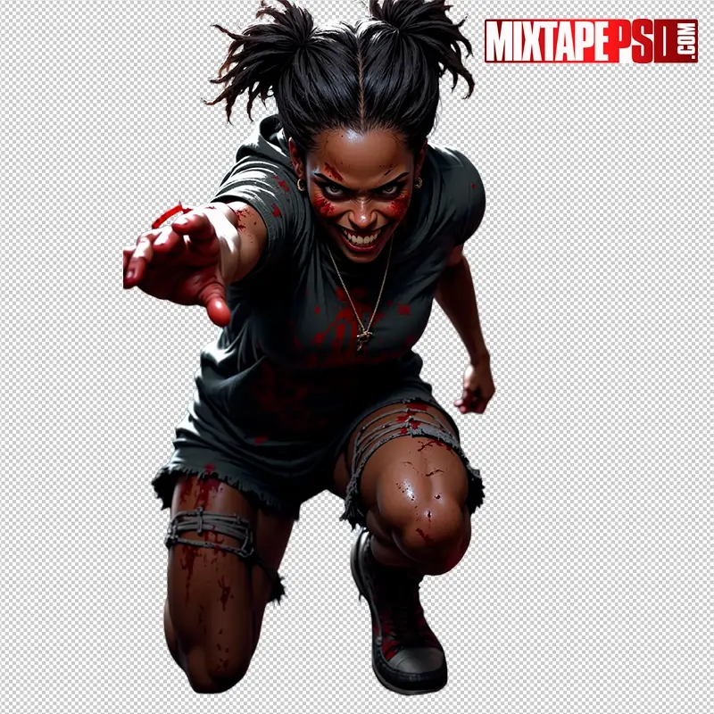 Halloween Bloody Female Zombie PNG 9