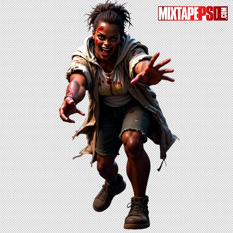 Halloween Bloody Female Zombie PNG