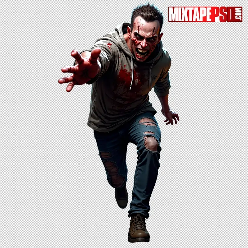 Halloween Bloody Male Zombie PNG 10