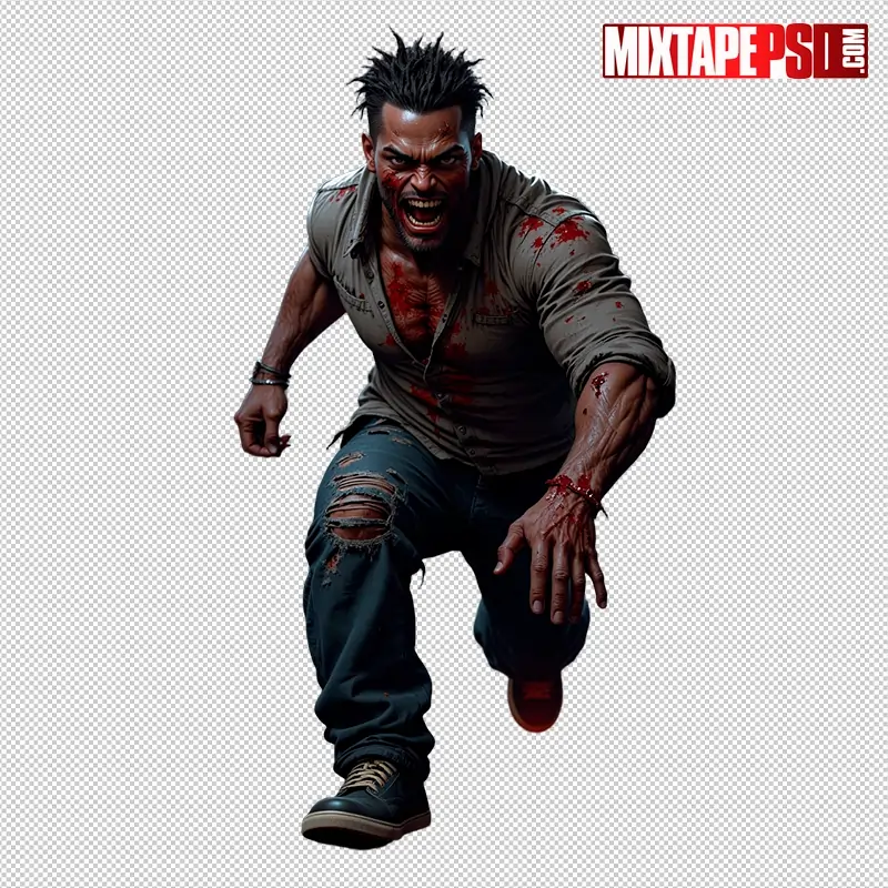 Halloween Bloody Male Zombie PNG 2