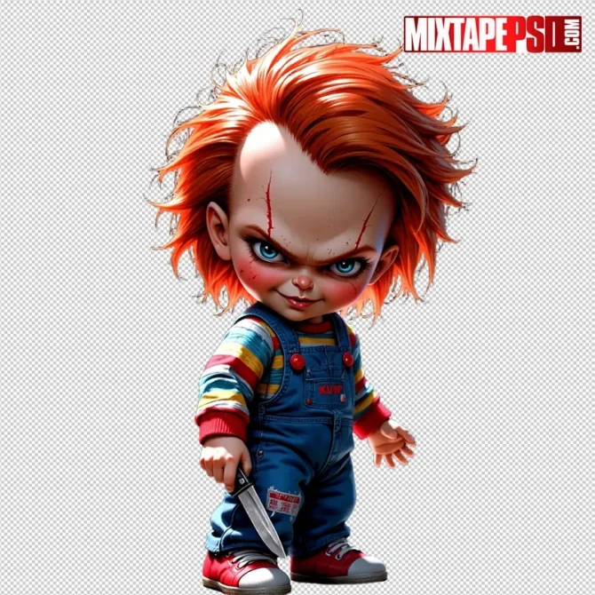 Chibi Chucky PNG transparent cutout, scary non-gory, high-res for Halloween flyers and posters. Chucky PNG, Chibi Chucky, Chucky transparent PNG, Halloween Chucky PNG, scary chibi PNG, horror chibi PNG, transparent horror PNG, Halloween PNG download, Chucky cutout, flyer PNG asset, poster PNG asset, Photoshop PNG asset, printable PNG, non gory horror PNG, spooky PNG, club flyer PNG, poster design PNG, mixtape cover PNG, urban flyer PNG, high res PNG, instant download PNG, horror character PNG, Halloween graphics, chibi horror character, Halloween clip art