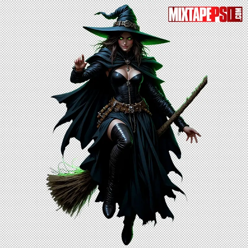Halloween Witch with a Broom PNG 2