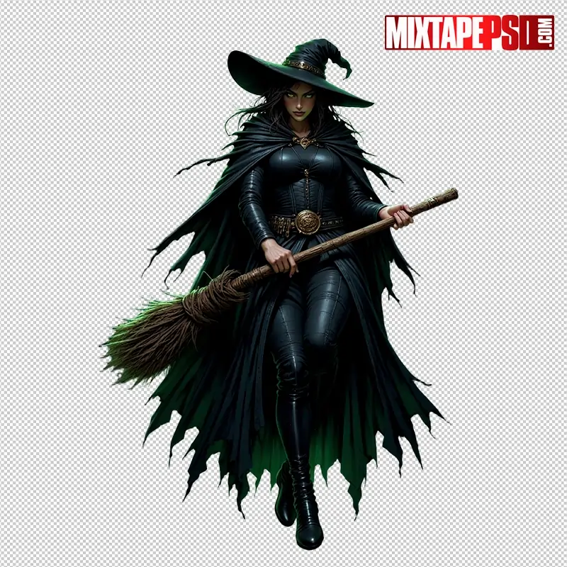 Halloween Witch with a Broom PNG 3