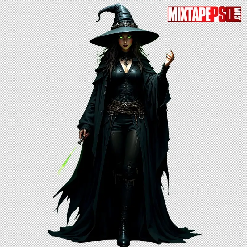 Halloween Witch with a Broom PNG 4