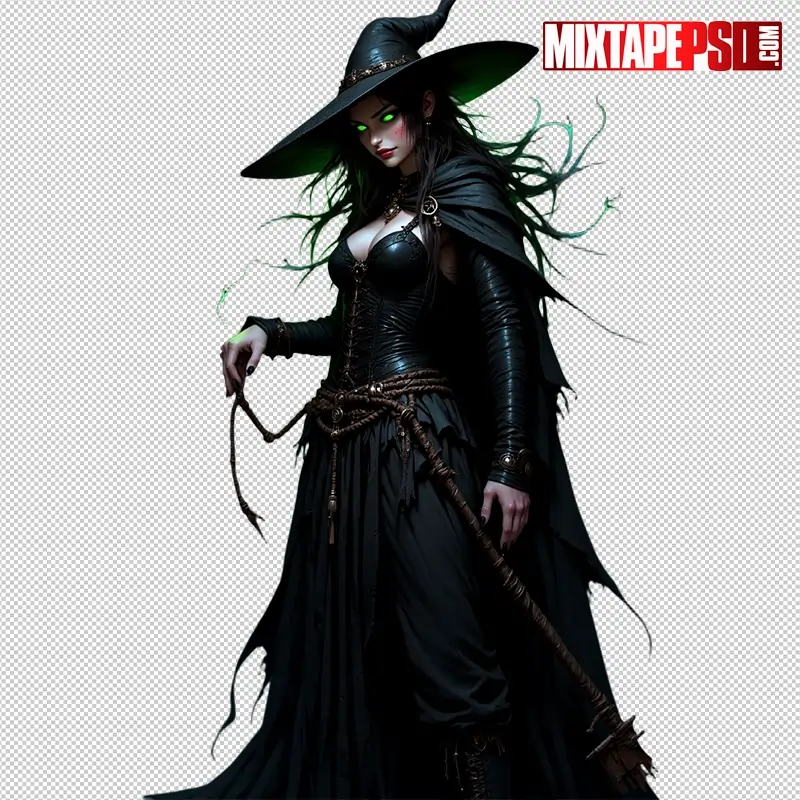 Halloween Witch with a Broom PNG 6