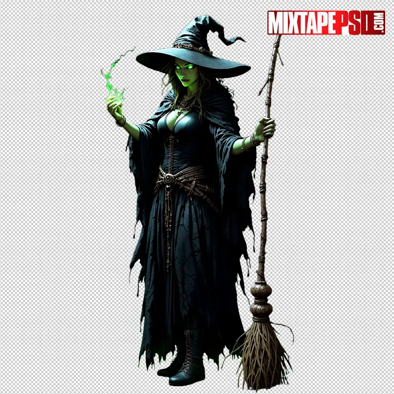 Halloween Witch with a Broom PNG 7