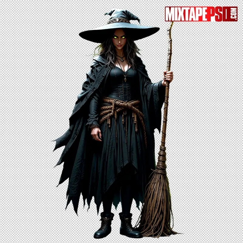 Halloween Witch with a Broom PNG 8