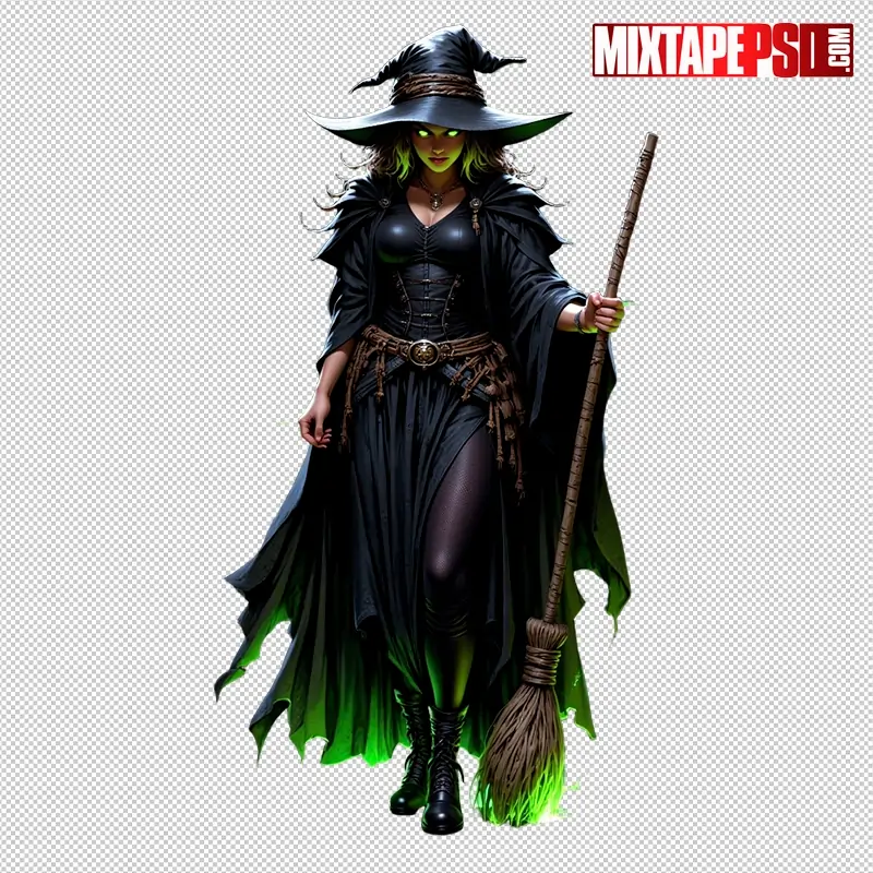 Halloween Witch with a Broom PNG 9