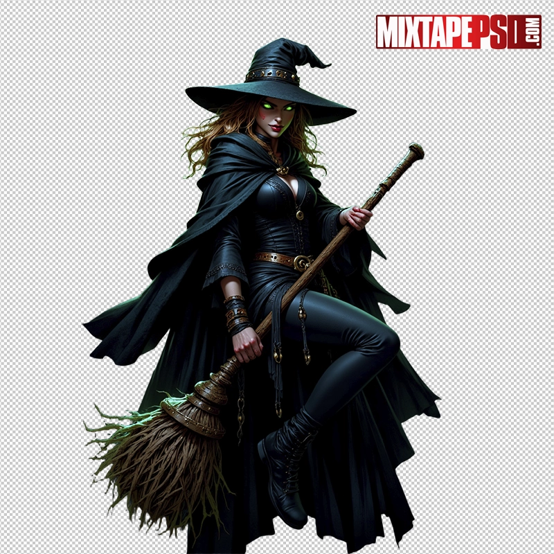 Halloween Witch with a Broom PNG