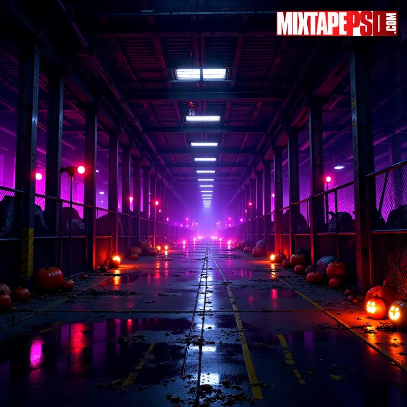 Neon Halloween Haunted Warehouse Flyer Background 4