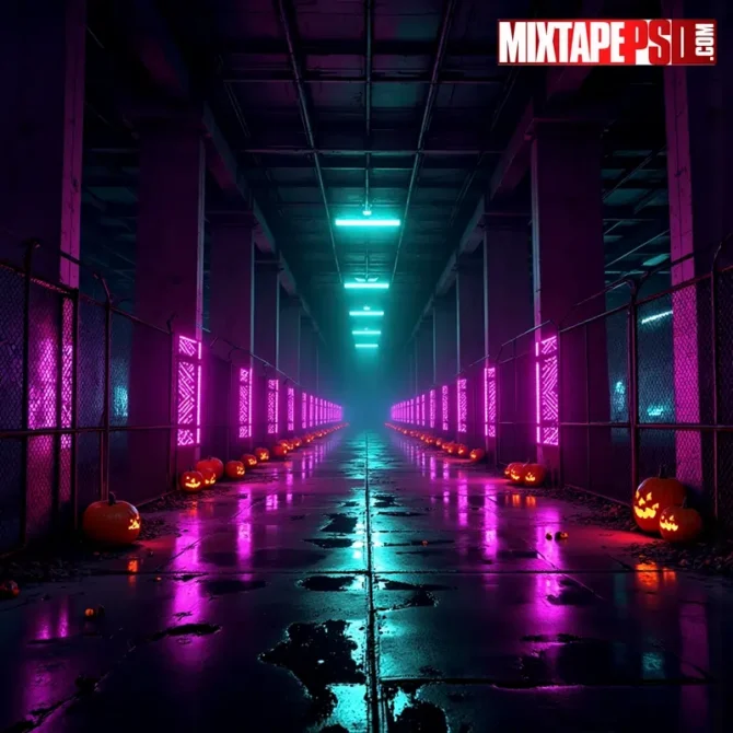 Neon haunted warehouse flyer background with purple/green lights, fog, steel columns and wet floor reflections, centered negative space. neon haunted warehouse background, halloween warehouse background, warehouse rave background, club flyer background, neon purple green background, foggy warehouse background, spooky warehouse backdrop, edm flyer background, photoreal flyer background, halloween party background, wet floor reflections, volumetric fog background, industrial rave background, steel columns background, chain link fence background, toxic green neon background, purple neon wash background, nightclub poster background, photoshop flyer background, premium poster background, horror flyer background, scary warehouse background, instant download background, halloween design background, haunted rave scene