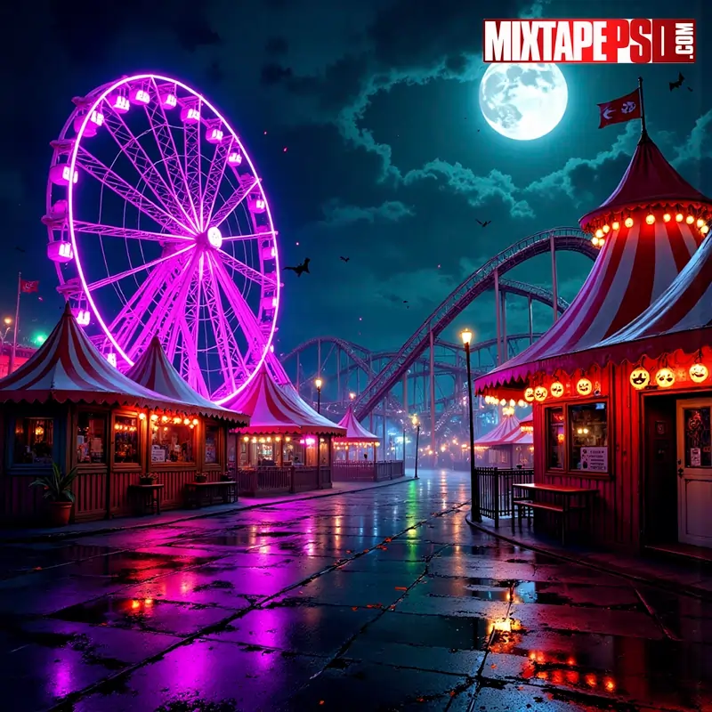 Neon Haunted Halloween Carnival Flyer Background