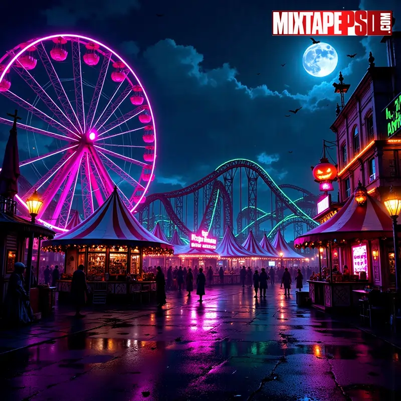 Neon Haunted Halloween Carnival Flyer Background 2