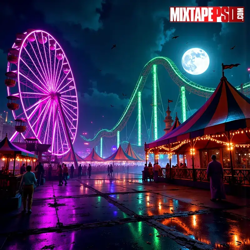 Neon Haunted Halloween Carnival Flyer Background 4