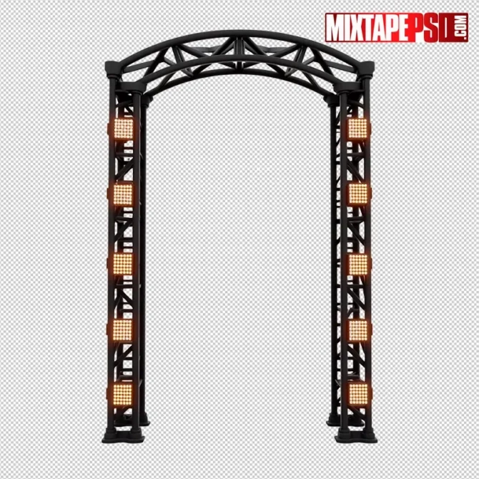 Curved truss with amber LED panels — transparent PNG stage lighting flyer asset. truss led lights png, curved truss png, stage truss asset, nightclub lighting png, club lights png, led panel png, flyer asset png, dj flyer elements, stage rig png, concert lights png, amber led lights png, transparent png lighting, club flyer graphics, event promo assets, photoshop flyer elements, nightlife design assets