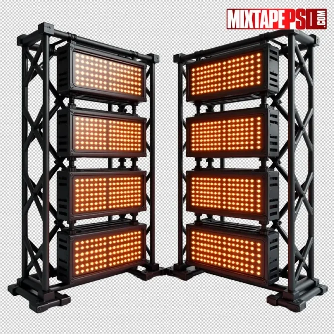 Curved truss with amber LED panels — transparent PNG stage lighting flyer asset. truss led lights png, curved truss png, stage truss asset, nightclub lighting png, club lights png, led panel png, flyer asset png, dj flyer elements, stage rig png, concert lights png, amber led lights png, transparent png lighting, club flyer graphics, event promo assets, photoshop flyer elements, nightlife design assets