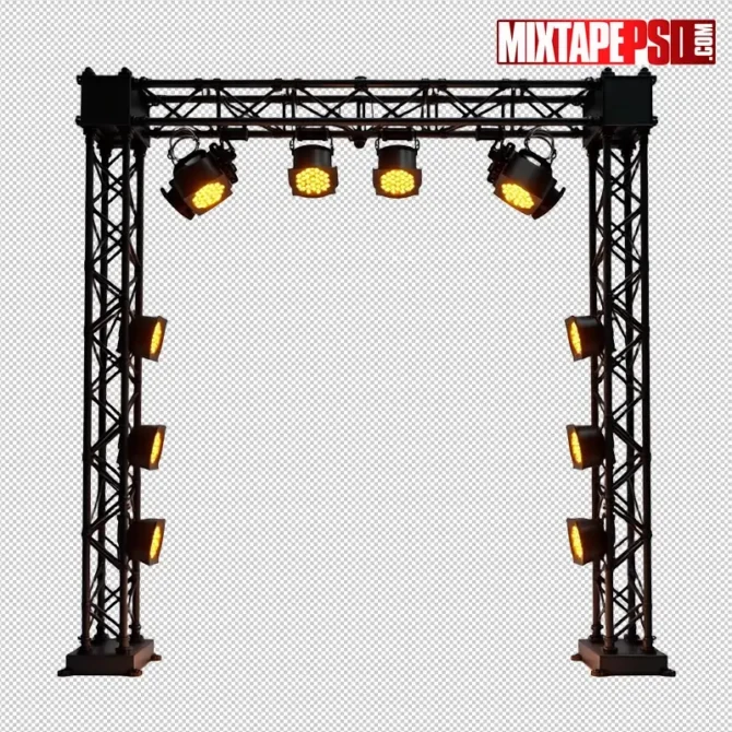 Curved truss with amber LED panels — transparent PNG stage lighting flyer asset. truss led lights png, curved truss png, stage truss asset, nightclub lighting png, club lights png, led panel png, flyer asset png, dj flyer elements, stage rig png, concert lights png, amber led lights png, transparent png lighting, club flyer graphics, event promo assets, photoshop flyer elements, nightlife design assets