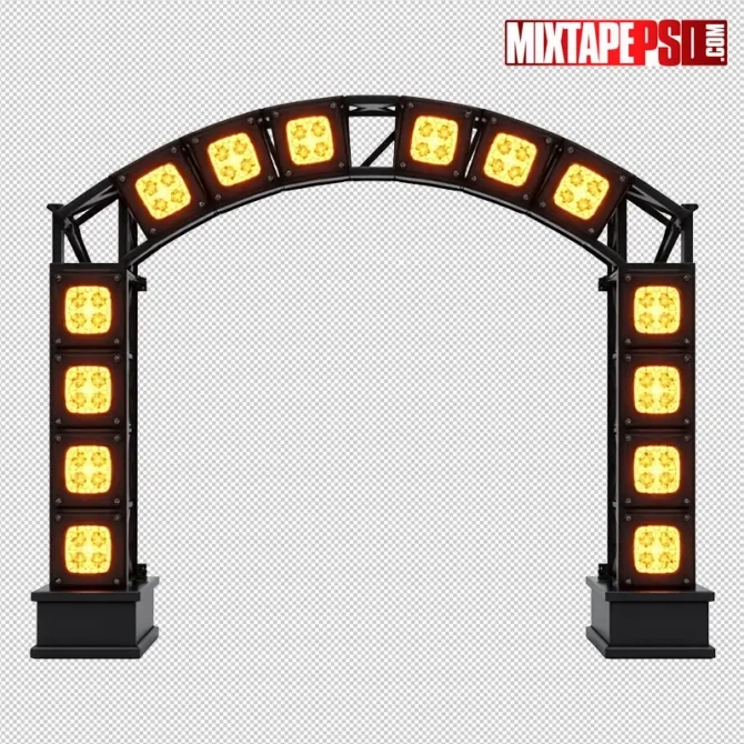 Curved truss with amber LED panels — transparent PNG stage lighting flyer asset. truss led lights png, curved truss png, stage truss asset, nightclub lighting png, club lights png, led panel png, flyer asset png, dj flyer elements, stage rig png, concert lights png, amber led lights png, transparent png lighting, club flyer graphics, event promo assets, photoshop flyer elements, nightlife design assets