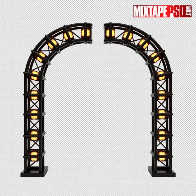 Curved truss with amber LED panels — transparent PNG stage lighting flyer asset. truss led lights png, curved truss png, stage truss asset, nightclub lighting png, club lights png, led panel png, flyer asset png, dj flyer elements, stage rig png, concert lights png, amber led lights png, transparent png lighting, club flyer graphics, event promo assets, photoshop flyer elements, nightlife design assets