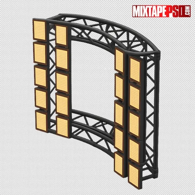 Curved truss with amber LED panels — transparent PNG stage lighting flyer asset. truss led lights png, curved truss png, stage truss asset, nightclub lighting png, club lights png, led panel png, flyer asset png, dj flyer elements, stage rig png, concert lights png, amber led lights png, transparent png lighting, club flyer graphics, event promo assets, photoshop flyer elements, nightlife design assets